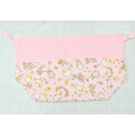 お弁当袋とコップ袋　お花とうさぎ