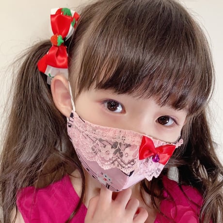 【販売商品】ふわふわパイルのプリンセスマスク　いちご色の水玉中　子供用Ⅿサイズ