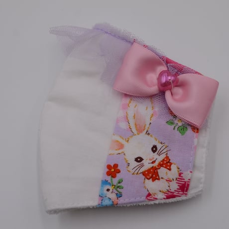 【販売商品】プリンセスマスク（不織布マスク用カバー)　かわいいうさぎ紫レース　幼児用Ｓサイズ
