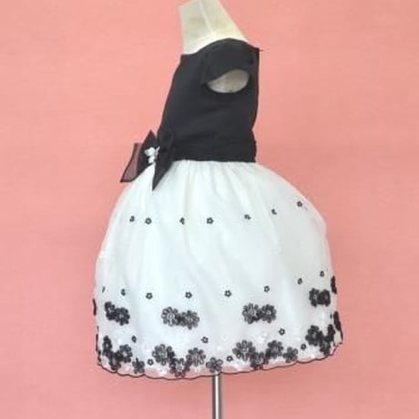 【レンタルドレス】　　　バイカラーフラワー刺繍　<ドレス丈 73cm>