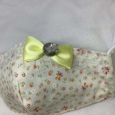 【販売商品】ふわふわパイルのプリンセスマスク　黄色の小花　子供用Mサイズ