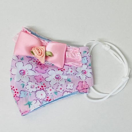 【人気があるので再販します！】さらさらさわやかプリンセスマスク　桃色小花の花畑　子供用Sサイズ