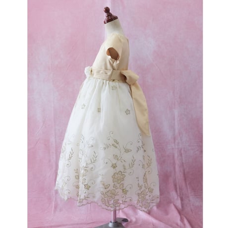 【レンタルドレス】　　　つややかゴールドフラワー<ドレス丈 82cm>