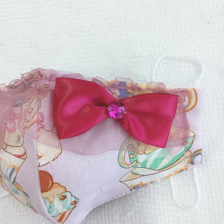 【販売商品】ふわふわパイルのプリンセスマスク　アニマルティーパーティー紫　子供用Sサイズ