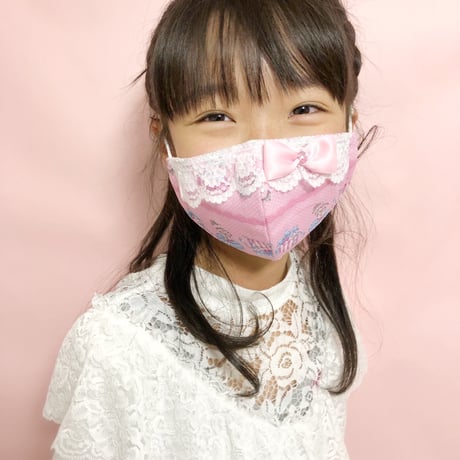 【販売商品】さらさらさわやかのプリンセスマスク　ミントユニコーン細レース　子供用Ｍサイズ