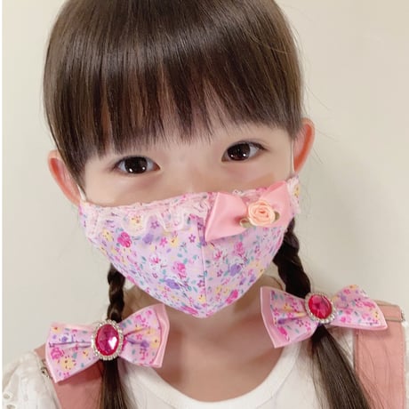 【販売商品】ふわふわパイルのプリンセスマスク　夢色ストライプピンク　子供用Ⅿサイズ