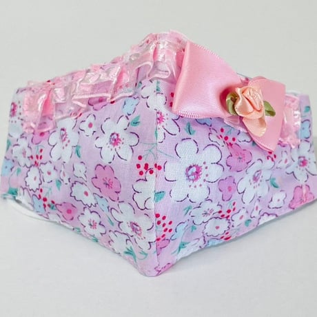 【人気があるので再販します！】さらさらさわやかプリンセスマスク　桃色小花の花畑　子供用Sサイズ
