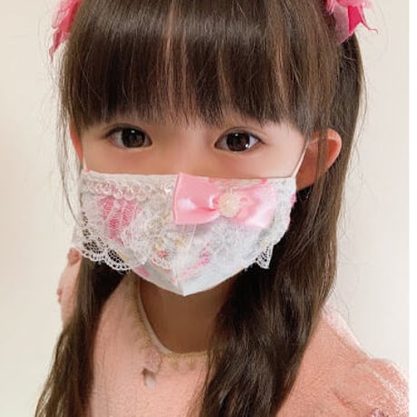 【販売商品】ふわふわパイルのプリンセスマスク　夢色ストライプピンク　子供用Ⅿサイズ
