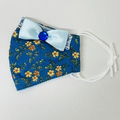 【人気があるので再販します！】さらさらさわやかプリンセスマスク　青の小花　子供用Sサイズ
