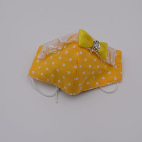 【販売商品】ふわふわパイルのプリンセスマスク　パイン色の水玉　子供用Ⅿサイズ