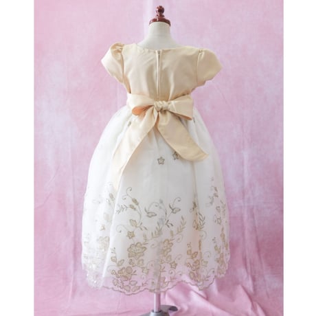 【レンタルドレス】　　　つややかゴールドフラワー<ドレス丈 82cm>