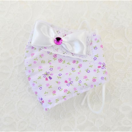 【販売商品】ふわふわパイルのプリンセスマスク　うす紫のブーケ　子供用Ｍサイズ