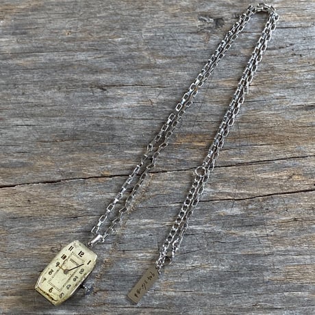 antique square dial&movement reversible necklace【K0533】