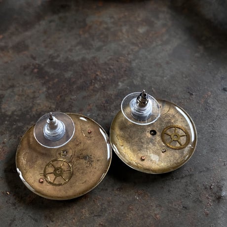 antique round dial pierced earrings "CITIZEN"【K0579】