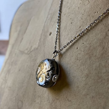 antique dial&movement reversible necklace【K0610】
