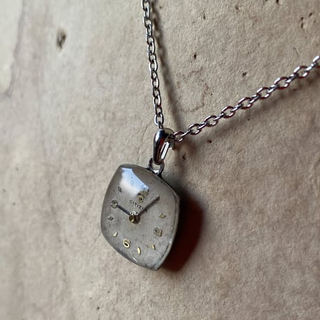 【K0664】antique square dial necklace"CITIZEN"
