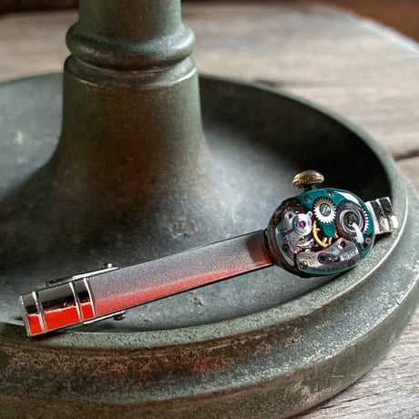 【K0682】antique movement colors tiepin turquoise "ELGIN"(ボックス付)