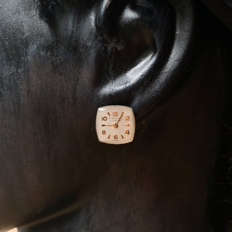 antique small square dial pierced earrings【K0884】