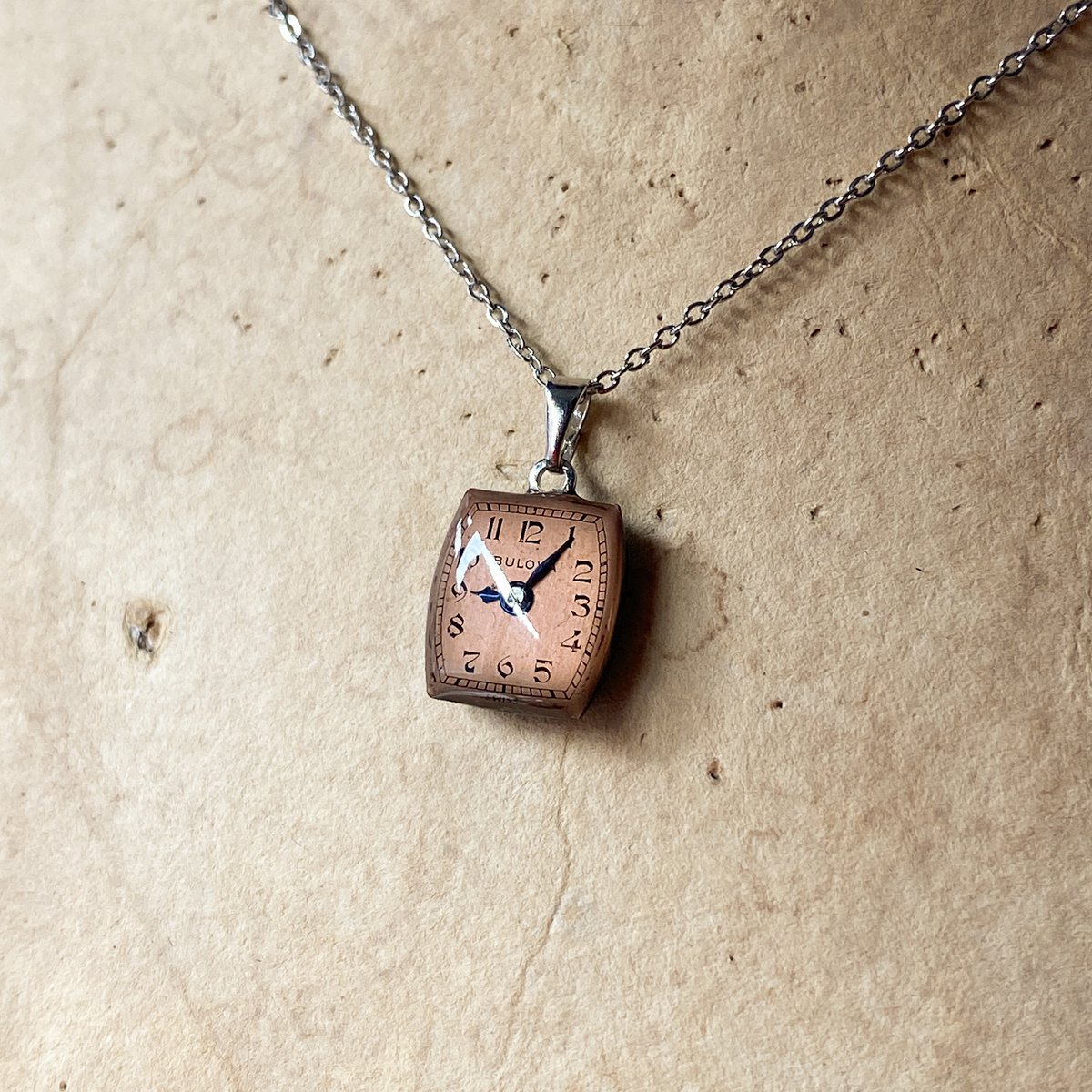 antique square copper dial necklace【K0934】 | 9時
