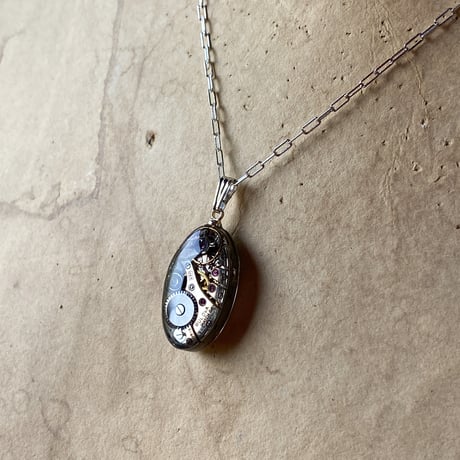 antique movement necklace "USA BULOVA" SV925(ボックス付)【K0881】