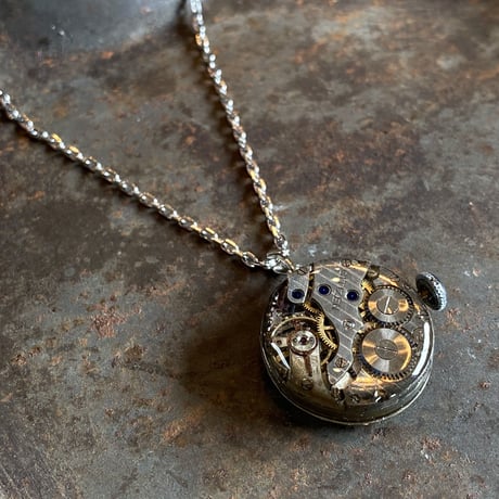 antique dial&movement reversible necklace "citizen"【K0540】