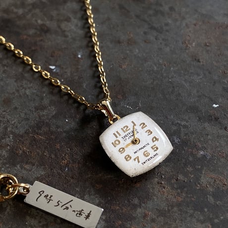 antique square dial necklace K18GP【K0779】