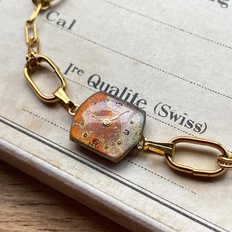 antique copper tonneau dial bracelet K18GP "MONARCH"【K0914】