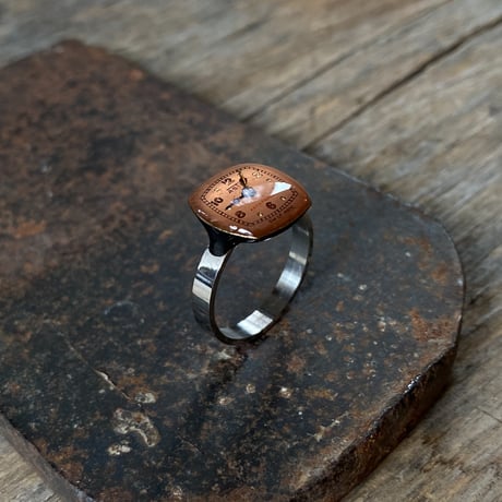 【new!!】 antique square dial ring "copper tone" #15(ボックス付)【K0999】