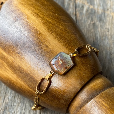 antique copper tonneau dial bracelet K18GP "MONARCH"【K0914】
