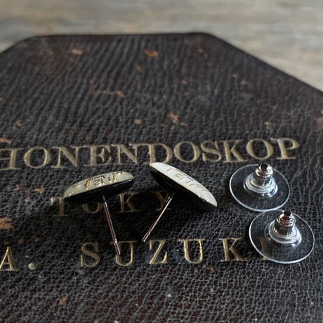 【K0666】antique square dial pierced earrings