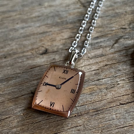 antique tonneau dial necklace "ELGIN" 【K0780】