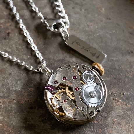 antique dial&movement reversible necklace【K0584】