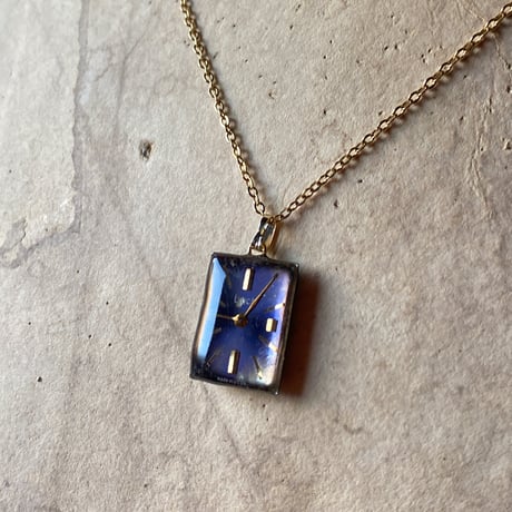 antique  rectangle blue dial necklace "eastern europe"【K0750】