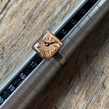 antique square dial ring copper tone #15.5【K0970】