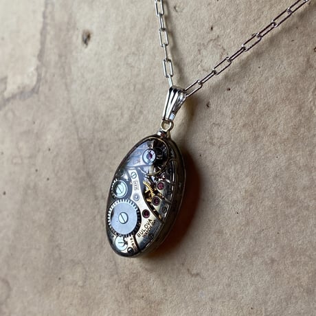 antique movement necklace "USA BULOVA" SV925(ボックス付)【K0881】
