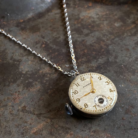 antique dial&movement reversible necklace "citizen"【K0540】