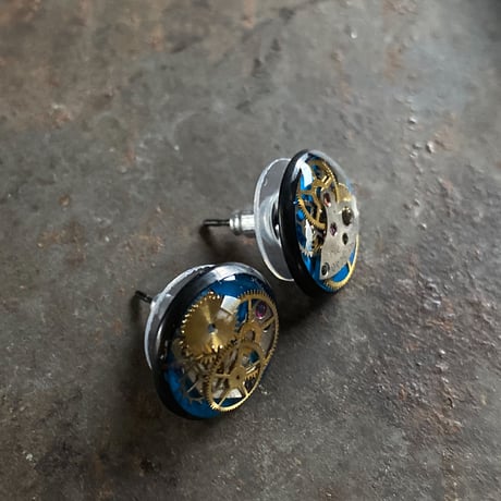 CLOPOA BLACK standard pierced earrings blue【K0569】