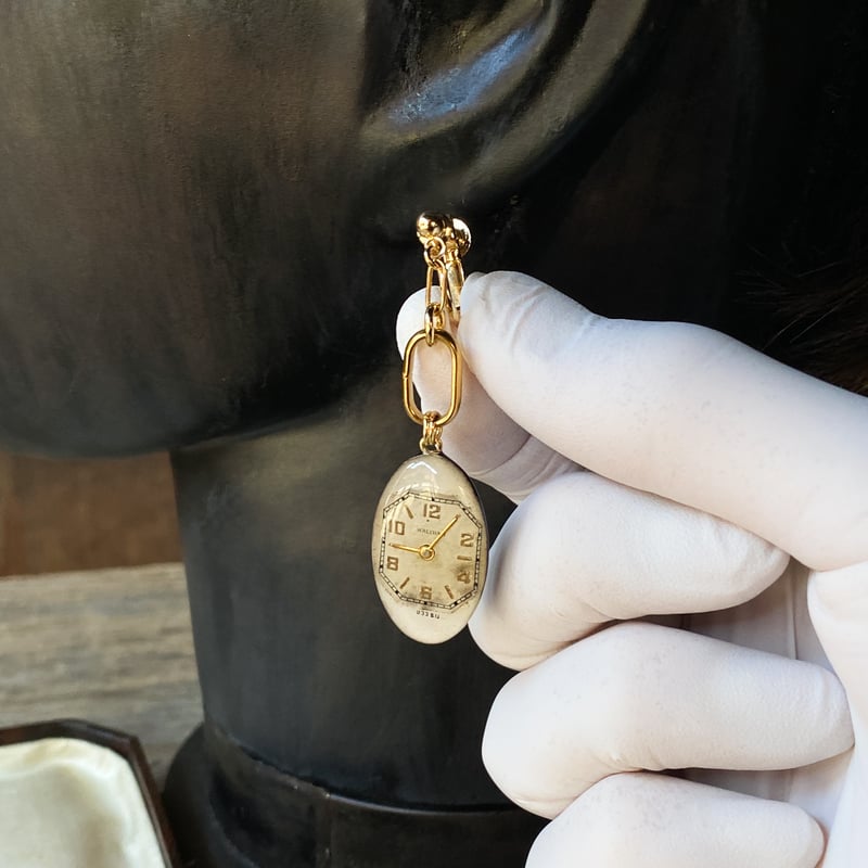 new!!】antique oval dial hook earrings gold sta