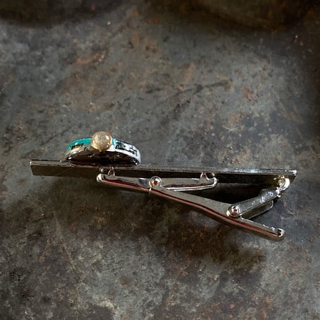 【K0682】antique movement colors tiepin turquoise "ELGIN"(ボックス付)