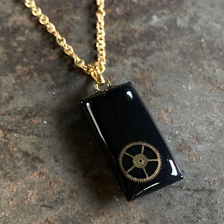 antique black square dial necklace K18GP【K0578】