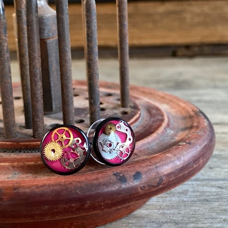 【K0676】CLOPOA BLACK petit pierced earrings pink