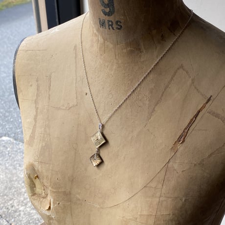 【new!!】 antique square double dial necklace "Lavallière type" SV925 (ボックス付)【K0987】