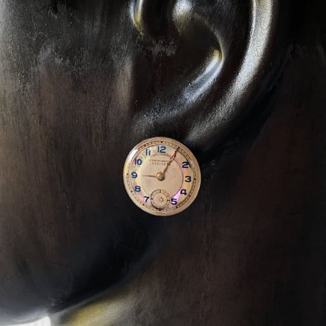 【K0694】antique round dial pierced earrings
