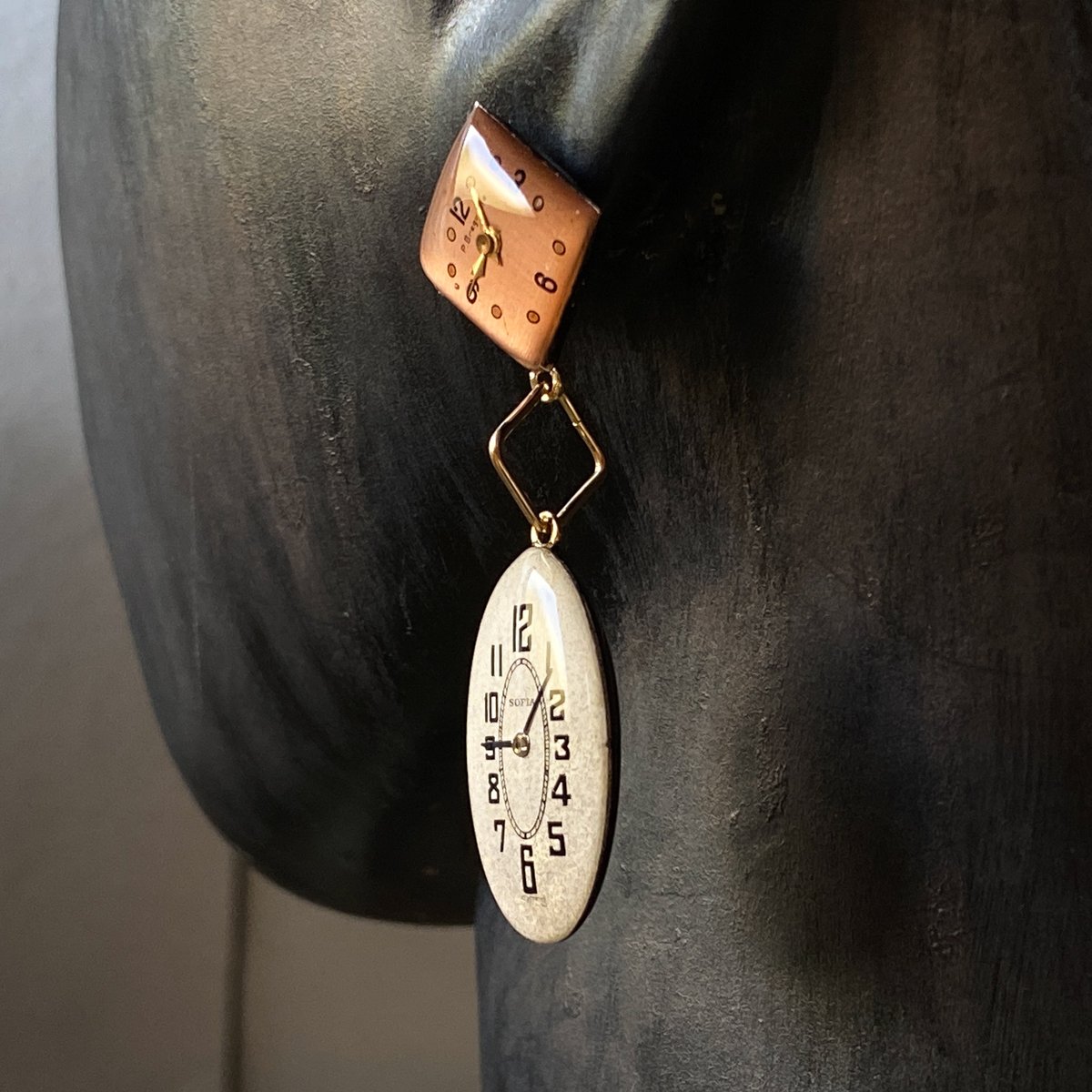 企画展作品】antique double dial drop pierced earring