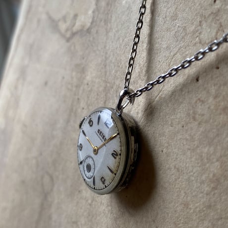 antique dial&movement reversible necklace【K0558】