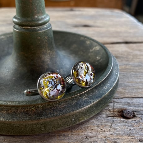 【K0689】CLOPOA standard tiepin&cufflinks yellow セット(オリジナルボックス&バッグ付)