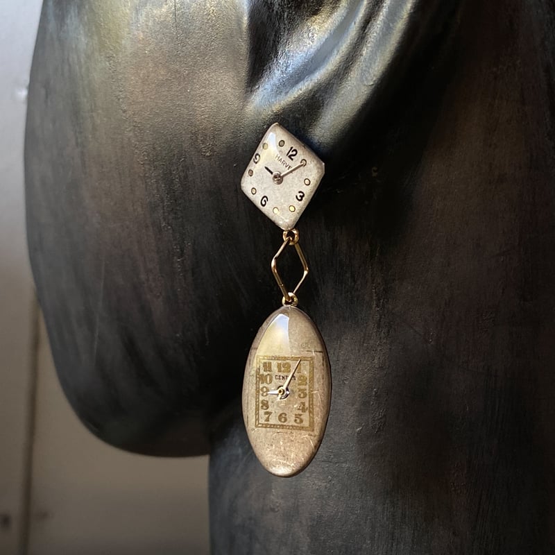 企画展作品】antique double dial drop pierced earring