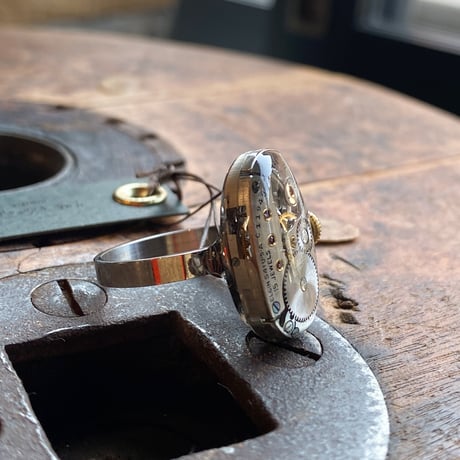 antique movement ring "USA ELGIN" #14【K0799】