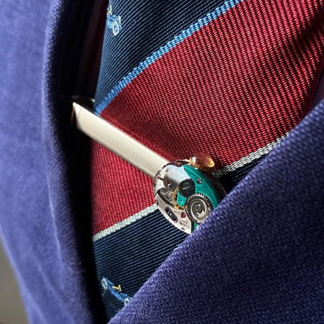 【K0682】antique movement colors tiepin turquoise "ELGIN"(ボックス付)