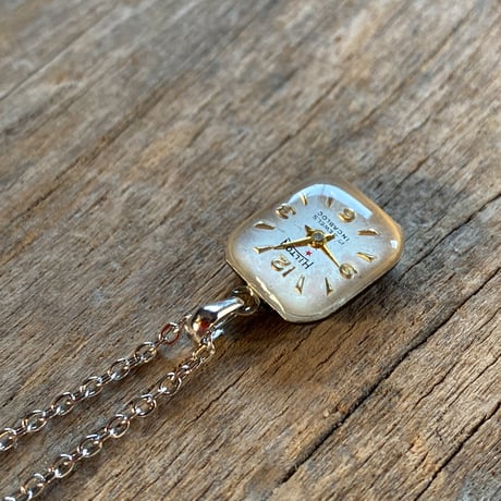 antique square dial necklace "HILTON"【K0734】